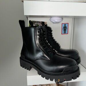 black strike leather boots